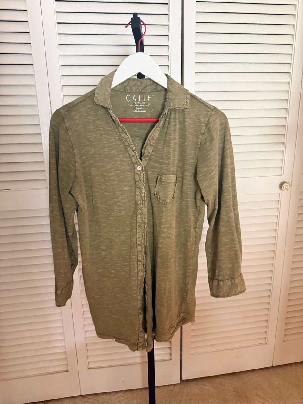 Calee Olive Green Lightweight Button-Front Tunic
